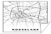 Poster Zwart Wit – België – Plattegrond – Stadskaart – Kaart – Roeselare - 90x60 cm