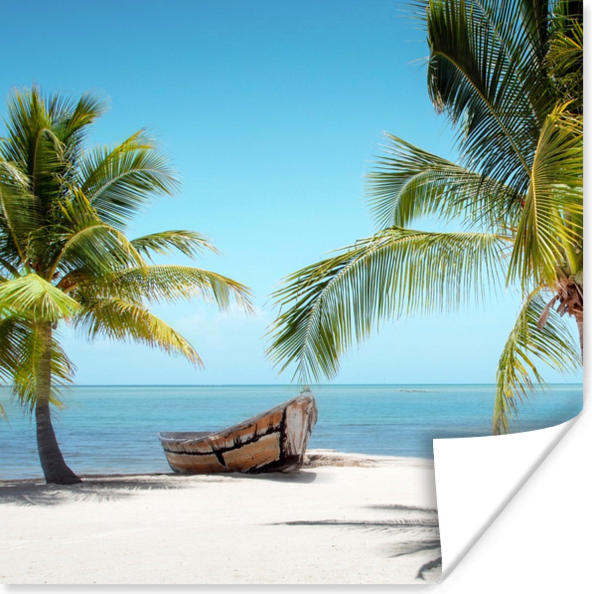 Poster Palmboom - Boot - Strand - 30x30 cm