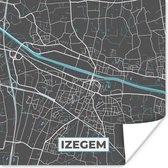 Poster Carte – Izegem – Blauw – Plan de ville - Carte - 75x75 cm