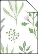 Proefstaal ESTAhome behangpapier bloemmotief in Scandinavische stijl groen en lila paars - 139426 - 26,5 x 21 cm