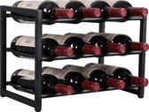 MuCasa® Wijnrek voor 12 flessen - Hout & Metaal - Zwart staand vintage - Wijnrekken vrijstaand bar tafel vloer - Champagne rek