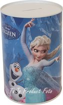 Disney Frozen - spaarpot - doorsnee 10 cm - hoogte 15 cm - Anna - Elsa - Sven - Christoff - roze - blauw - blik