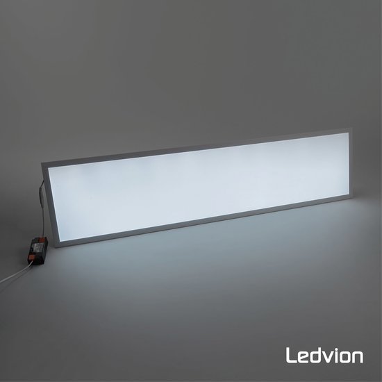 Ledvion LED Panel 120x30, 40W, 6500 Kelvin, 4000 Lumen |100lm/W), inbouwarmatuur voor rasterplafonds, LED driver met snelconnector, 5 jaar garantie, Voor kantoor - LEDVION