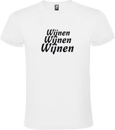 Wit  T shirt met  print van "Wijnen Wijnen Wijnen " print Zwart size XXXL