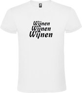Wit  T shirt met  print van "Wijnen Wijnen Wijnen " print Zwart size XL