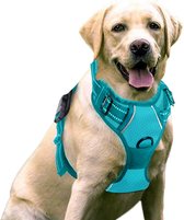 Sharon B - Hondentuigje - voor grote honden - Turquoise - maat XL - No pull - Anti trek - Reflecterend - Hoeft niet over het hoofd aangetrokken te worden