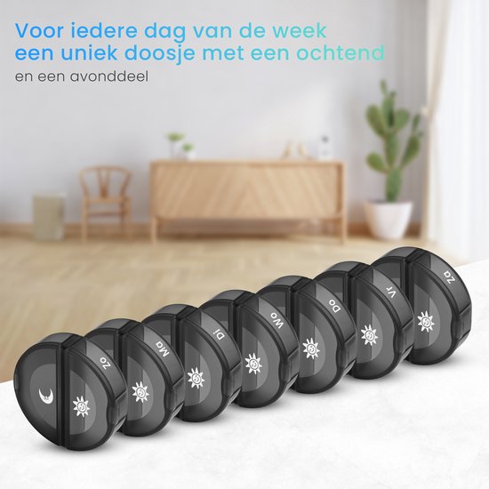 Pilulier GEASY 7 jours 2 compartiments - Pilulier avec boîte de rangement pratique pour les déplacements - Verrouillage fort - Néerlandais - Zwart