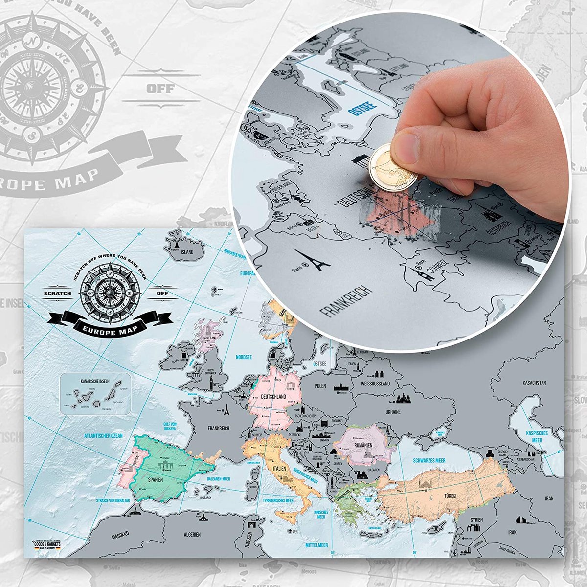 Carte à gratter Europe XXL carte du monde voyage 100 x 45 cm