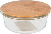 1x Glazen voorraad/vershoud bakje bamboe deksel rond 15,5 cm - 600 ml - Bewaarbakjes ovenbestendig glas