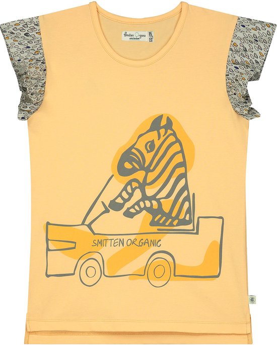 Smitten Organic - Safari ruffle korte mouwen T-shirt met 'zebra gids' print
