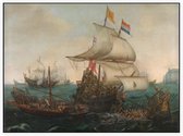 Hollandse schepen overzeilen Spaanse galeien onder de Engelse kust, Hendrik Cornelisz. Vroom - Foto op Akoestisch paneel - 120 x 90 cm