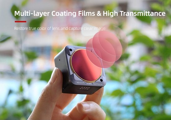 50CAL ND16 (Neutral Density) Actioncam Camera Lens Filter geschikt voor DJI Action 2 - 4 f-stops - magnetisch click-on - professionele kwalteit gehard glas & aluminium frame -krasbestendige coating - 50CAL
