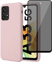 Hoesje geschikt voor Samsung A33 5G + Privé Screenprotector – Privacy Tempered Glass - Back Case Cover Roze