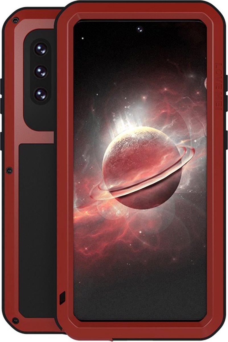 Samsung Galaxy A72 hoes - Love Mei - Metalen extreme protection case - Rood - GSM Hoes - Telefoonhoes Geschikt Voor: Samsung Galaxy A72