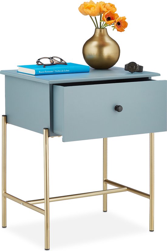 Table de chevet Relaxdays avec tiroir - table d'appoint grise - table de chevet chambre - meuble d'entrée