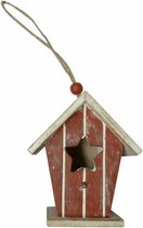kersthanger vogelhuisje 20 cm hout rood/wit