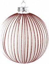 kerstbal Elora 8 cm glas wit/rood