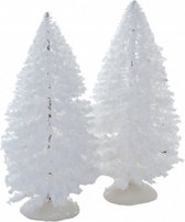 kerstbomen kerstdorp 10 cm wit 2 stuks