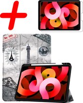 Hoesje Geschikt voor iPad Air 2022 Hoes Case Tablet Hoesje Tri-fold Met Uitsparing Geschikt voor Apple Pencil Met Screenprotector - Hoes Geschikt voor iPad Air 5 2022 Hoesje Hard Cover Bookcase Hoes - Eiffeltoren.