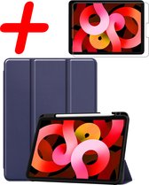 iPad Air 5 2022 Hoes Met Screenprotector Donker Blauw - iPad Air 5 2022 Hoesje Uitsparing Apple Pencil Hard Cover Donker Blauw - iPad Air 5 2022 Bookcase Hoes Donker Blauw