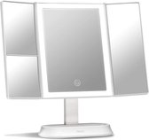 Make-up Spiegel met Natuurlijke LED Licht - 5x & 7x Vergroting - Driedelige Makeup Mirror met dimbare Verlichting - Touch Screen - Stand - Sora (Wit)