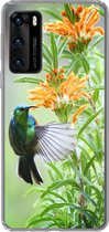 Geschikt voor Huawei P40 hoesje - Close-up van een kleurrijke vogel naast planten met oranje bloemen - Siliconen Telefoonhoesje