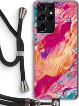 Case Company® - Samsung Galaxy S21 Ultra hoesje met Koord - Pastel Echoes - Telefoonhoesje met Zwart Koord - Bescherming aan alle Kanten en Over de Schermrand