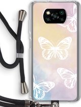 Case Company® - Poco X3 Pro hoesje met Koord - White butterfly - Telefoonhoesje met Zwart Koord - Bescherming aan alle Kanten en Over de Schermrand