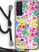 Case Company® - Samsung Galaxy S21 FE hoesje met Koord - Little Flowers - Telefoonhoesje met Zwart Koord - Bescherming aan alle Kanten en Over de Schermrand