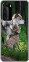 Geschikt voor Huawei P40 Pro hoesje - Wolf - Baby - Bos - Siliconen Telefoonhoesje