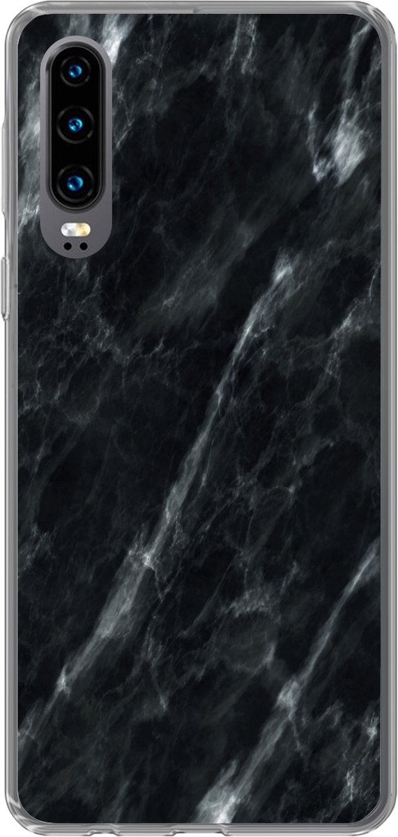 Telefoonhoesje Geschikt voor Huawei P30 hoesje - Marmer print - Zwart - Luxe - Siliconen Telefoonhoesje Telefoonhoesje