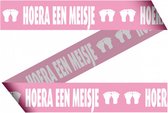 afzetlint Hoera een meisje 15 meter roze/wit