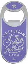 flesopener Amsterdam fiets magnetisch staal paars/zilver