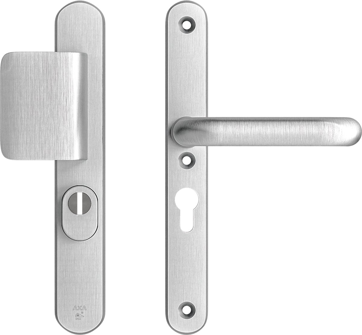 AXA Veiligheidsbeslag (Oval Plus) Smal Aluminium geslepen: Duwer-Kruk (model D-duwer/U) PC55 met kerntrekbeveiliging SKG***