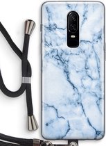 Case Company® - OnePlus 6 hoesje met Koord - Blauw marmer - Soft Case - Bescherming aan alle Kanten - Zijkanten Transparent - Bescherming Over de Schermrand - Back Cover - Crossbody case met 