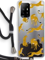 Case Company® - Oppo A94 5G hoesje met Koord - Luipaard - Telefoonhoesje met Zwart Koord - Bescherming aan alle Kanten en Over de Schermrand