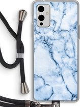 Case Company® - OnePlus 9 hoesje met Koord - Blauw marmer - Telefoonhoesje met Zwart Koord - Bescherming aan alle Kanten en Over de Schermrand