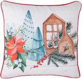 kussen Huisjes 40 x 40 cm katoen wit