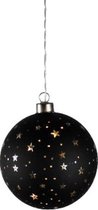 kerstbal Stars led 12 cm glas zwart