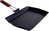 braadpan 42 x 38 cm carbonstaal/hout zwart/bruin