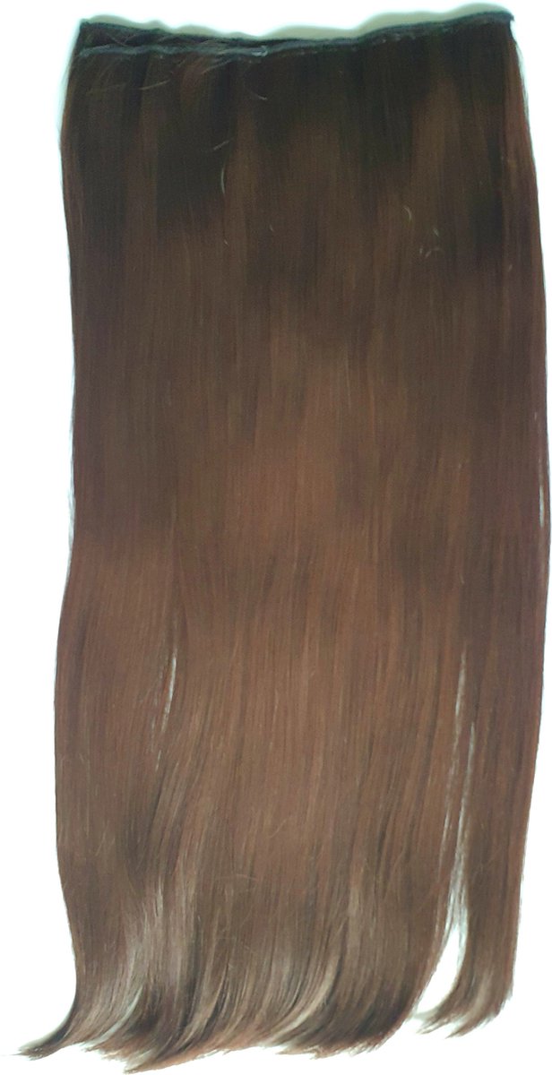 Clip in hairextension 1 baan stijl natural middel bruin lang krullen en stijlen mogelijk tot 130 graden extra vol