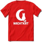 Nachtkat- Katten T-Shirt Kleding Cadeau | Dames - Heren - Unisex | Kat / Dieren shirt | Grappig Verjaardag kado | Tshirt Met Print | - Rood - 3XL