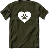 Cat Love Paw - Katten T-Shirt Kleding Cadeau | Dames - Heren - Unisex | Kat / Dieren shirt | Grappig Verjaardag kado | Tshirt Met Print | - Leger Groen - L