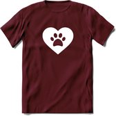 Cat Love Paw - Katten T-Shirt Kleding Cadeau | Dames - Heren - Unisex | Kat / Dieren shirt | Grappig Verjaardag kado | Tshirt Met Print | - Burgundy - S