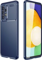 Samsung Galaxy A33 Hoesje Siliconen Carbon TPU Back Cover Blauw