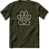 Love Paw - Katten T-Shirt Kleding Cadeau | Dames - Heren - Unisex | Kat / Dieren shirt | Grappig Verjaardag kado | Tshirt Met Print | - Leger Groen - L