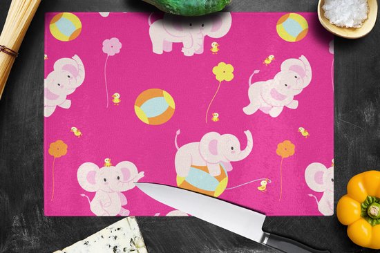 Planche à découper en Verres - 39x28 - Éléphant - Fleurs - Motifs - Planches à découper en Glas