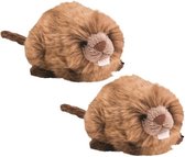 Set van 2x stuks pluche bruine bever knuffel 19 cm - Bevers knaagdieren knuffels - Speelgoed