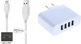 4.8A lader + 2,2m Micro USB kabel. Oplader adapter met 4 poorten robuust snoer geschikt voor o.a. Samsung Galaxy tablets Active (T360), Tab E 8.0, Tab E9.6, Note 10.1 (N8000), Note 10.1 (P600), NotePro 12.2, Tab 3V