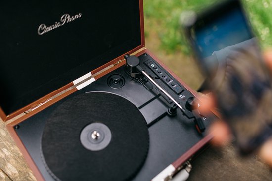 Classic Phono Retro Platenspeler - Vinyl Koffer met Bluetooth en ingebouwde Speakers - Auto-stop - TT-120BNWH - Bruin — afbeelding 4